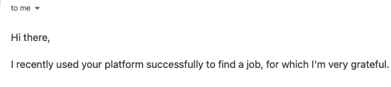 A candidate writes to thank Offer.cc for helping them find a job.
